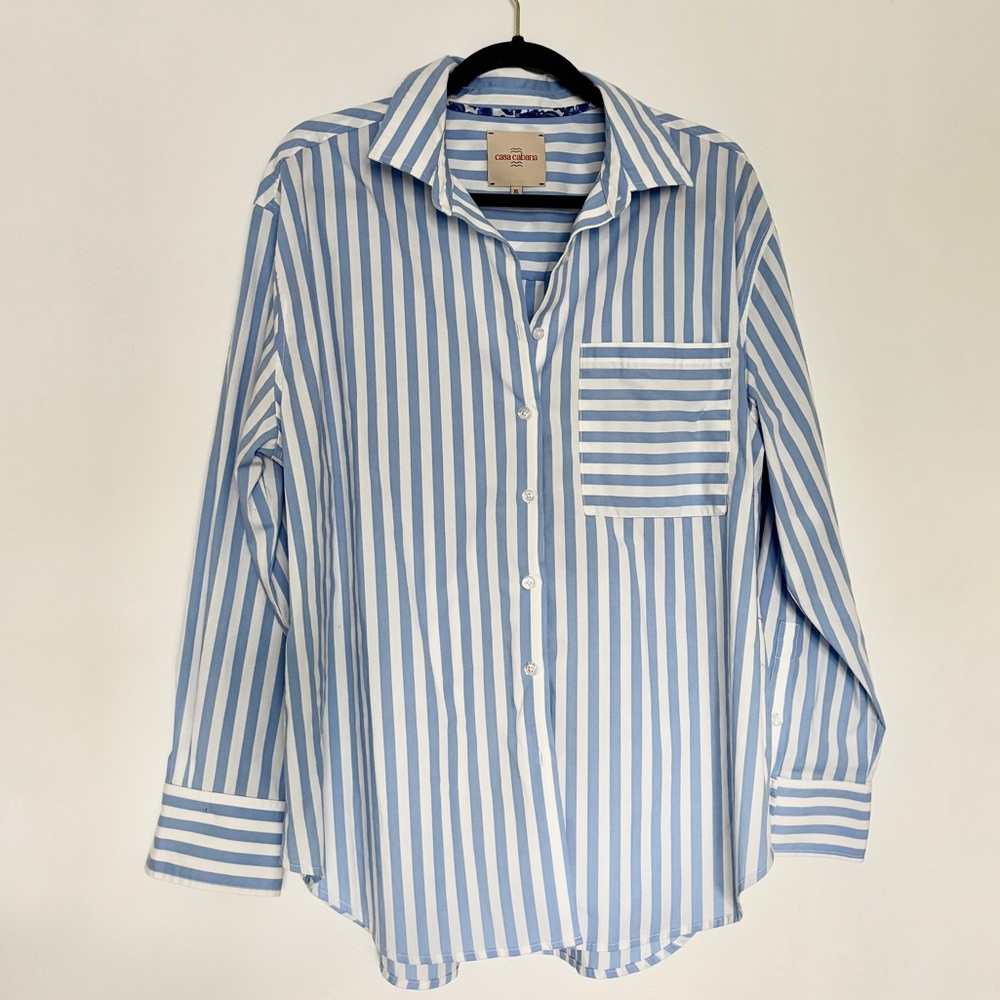 Casa Cabana Bethany Stripe Shirt, Blue & White, Button Up Blouse - XL